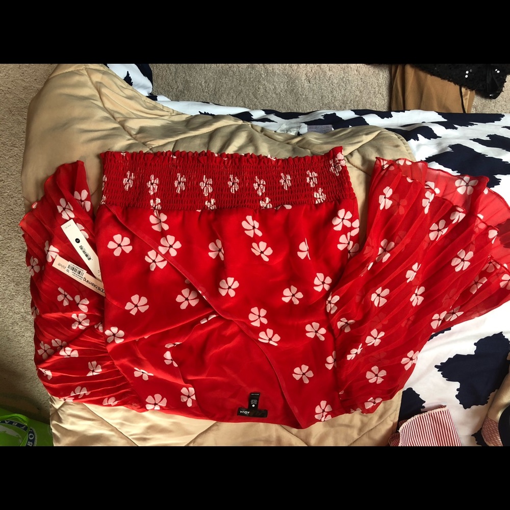 Red floral blouse